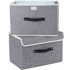 mee'life Storage Boxes Set DE 2  paniers de Rangement en Tissu de Coton paniers avec Poignées et couvercles Organisation de blanchisserie de Récipient Pliable (Gris Clair) - B0713QGRB3