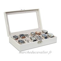 Relaxdays Boîte à montres présentoir à bijoux coffret pour 12 montres avec oreillers velours HxlxP: 7 5 x 33 5 x 20 5 cm  blanc - B077BB13SP