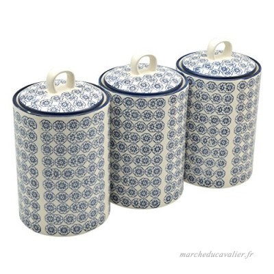 Boîtes à thé/café/sucre en porcelaine ornées de motifs - imprimé fleur bleue - lot de 3 - B01M0B6QW2