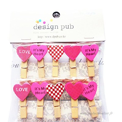 Mini pinces à linge en bois cœur rose Craft pour Vintage mariage – Lot de 10 - B06ZY94K1B