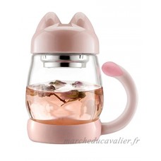 Bzy1 Adorable Mug Chat avec filtre infuseur à thé – (0 42 l)  portable  résistant à la chaleur  tasse en verre avec filtre infuseur et couvercle – idéal pour une utilisation au bureau et à domicile rose - B076T6BRK9