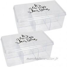 COM-Four® 2x boîte de stockage pour les sachets de thé et de thé  boîte de thé en plastique transparent avec 6 poches  21 5 x 15 x 9 cm (02 pièces - 21.5x15x9cm vue dégagée) - B078S35Y7H
