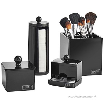 Beautify Lot de 4 Boites Noires de Rangement de Salle de Bain pour Maquillage et Accessoires - B01KTQXY2K