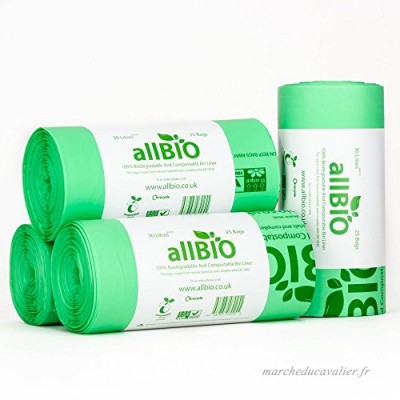 30 litres allBIO Lot de 100 sacs - 30 litres &100% biodégradables et compostables 25 sacs poubelle - B00HUTS4G6