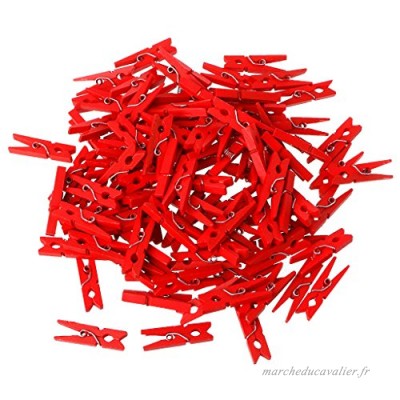 Lunji Pinces à Linge en Bois Photo Craft Clips Maison Mariage Déco 3×0.8cm - 100 pièces (Rouge) - B07CJPZ1MK