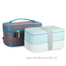 Boîte à lunch Lunchbox boîte à bento avec sac isotherme Refroidissement en tissu Oxford de haute qualité et doublure - Vert clair et blanc - B00R7HALYY