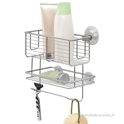 Valet de douche mDesign à ventouse - 2 niveaux pour le rangement de shampoing  après-shampoing  savon - argenté - B015OY86O8