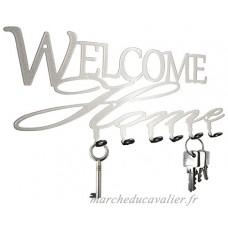 Crochets porte-clés * Welcome Home * Bienvenue à la maison - 6 crochets - Tableau des clés - argent - B01MQ2F681