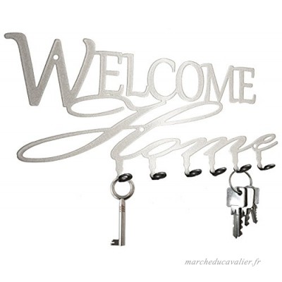 Crochets porte-clés * Welcome Home * Bienvenue à la maison - 6 crochets - Tableau des clés - argent - B01MQ2F681