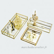 Retro metalglassornatedecorativetray Organisateur de bijoux vintage boîte or bijoux plaque verre bijoux affichage vanité-D - B07BJ5PL82