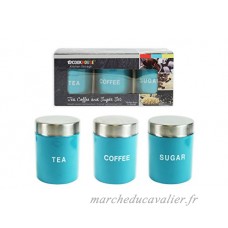 Lot de 3 boîtes de thé café sucre Rangement de cuisine en acier inoxydable Conteneur bleu - B073GTNWCT