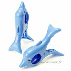 TRIXES Lot DE 2 Pinces Bleues Dauphins Clips en Plastique Serviette de Plage à Fixer sur Chaise Longue - B07BRW97TZ
