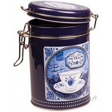 CHINA BLUE - Classic Blend Retro Vintage Style ROUND Coffee Tin / Tea Caddy / Kitchen Storage Tin/Canister - Clip Lid - Blue & White by Buzz - B01DKR8Q5A