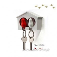 Topways® Duo Sparrow Wood Bird House Key Holder Porte clés en bois et porte clés Bird Bird Sparrow (Oiseau blanc et rouge) - B01M7RUY44