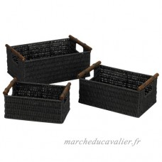 Household Essentials Hand-Woven Paper Rope Baskets with Wood Handles  Black Stain  Set of 3 - B003ZX8F06