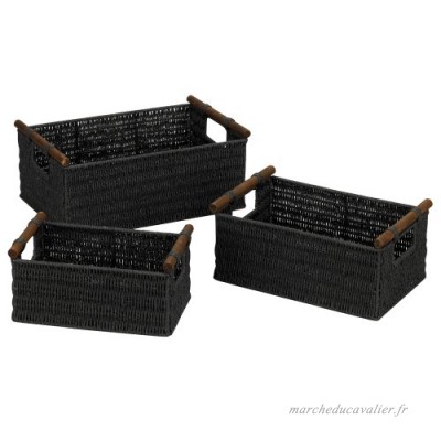 Household Essentials Hand-Woven Paper Rope Baskets with Wood Handles  Black Stain  Set of 3 - B003ZX8F06