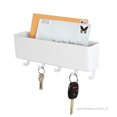 mDesign porte-courrier mural et porte clé mural – pour le rangement de vos clefs  lettres et brochures – porte lettre pour l'entrée – en plastique – blanc - B019IZH4BK